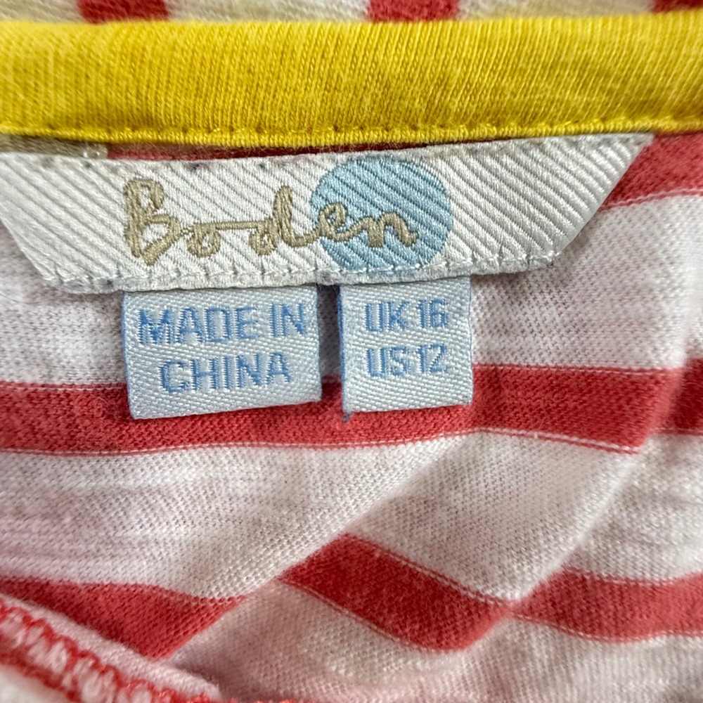 Boden Floral Nautical Anchor Stripe Shirt Womens 12 Red White Coastal Preppy - Picture 9 of 12